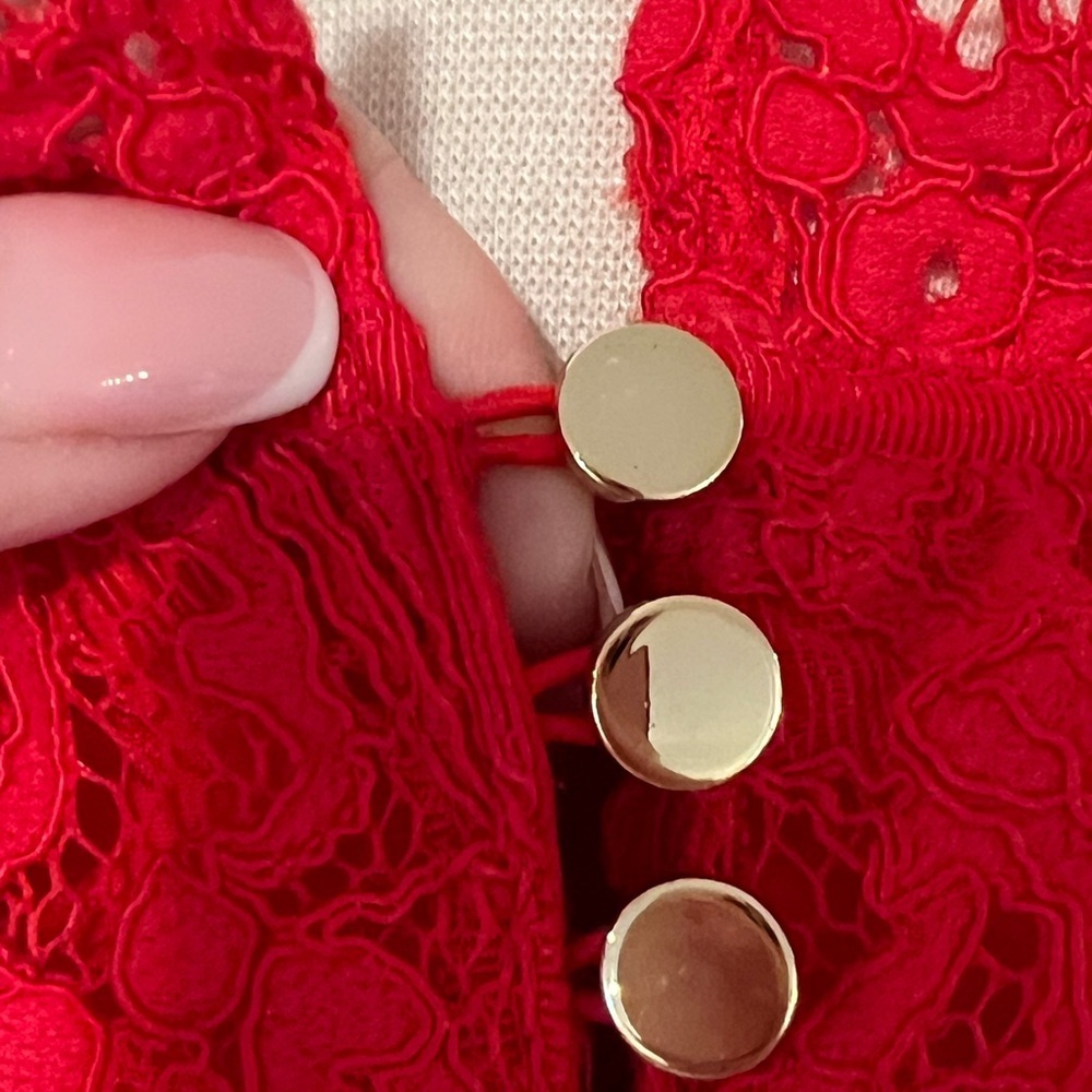 REISS Sophia Lace Overlay Dress China Red Tiered Size 4 NWT - Picture 7 of 11